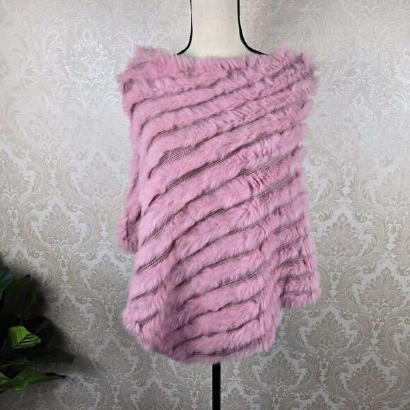 Jennyfer J Light Pink Rabbit Fur Poncho Adjustable Styles Casual Layer - Picture 1 of 8